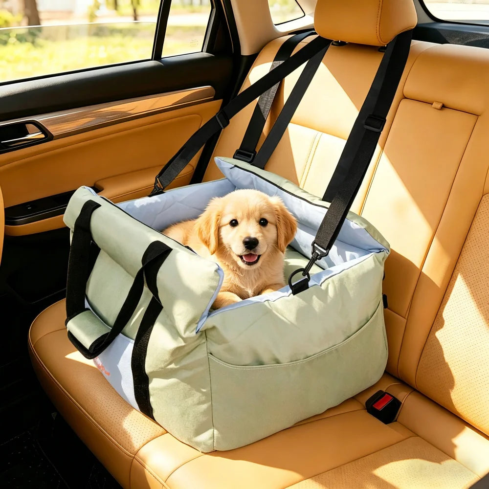 Padded dog car seat booster on a front seat