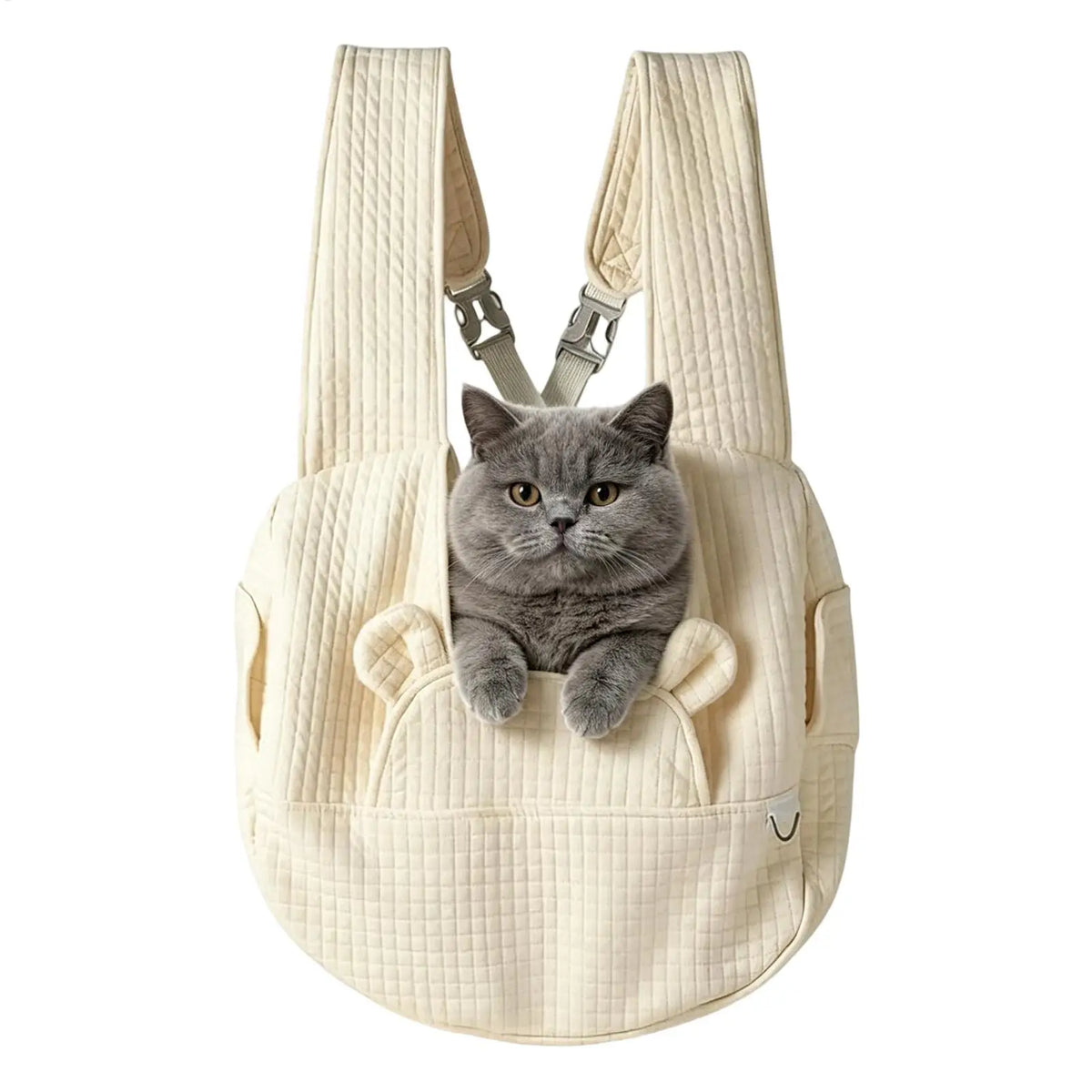 Waffle knit front pet carrier with a cat