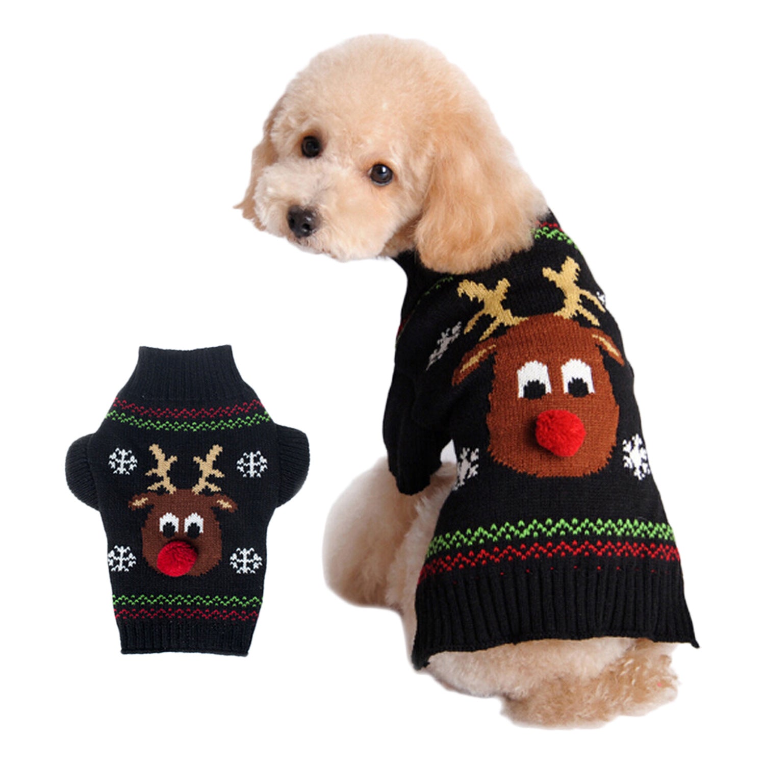 Reindeer Christmas dog sweater red nose — image 2