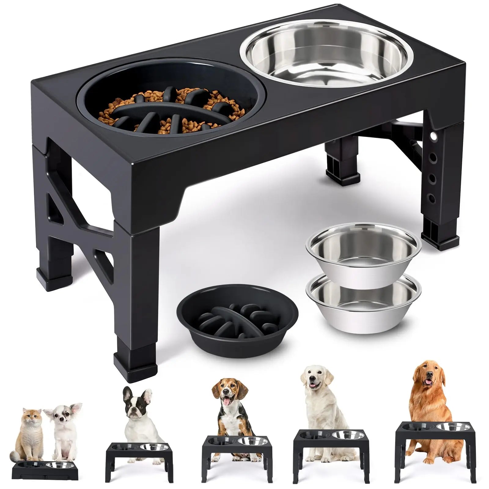 Black elevated dog bowl stand with slow feeder - photo 1