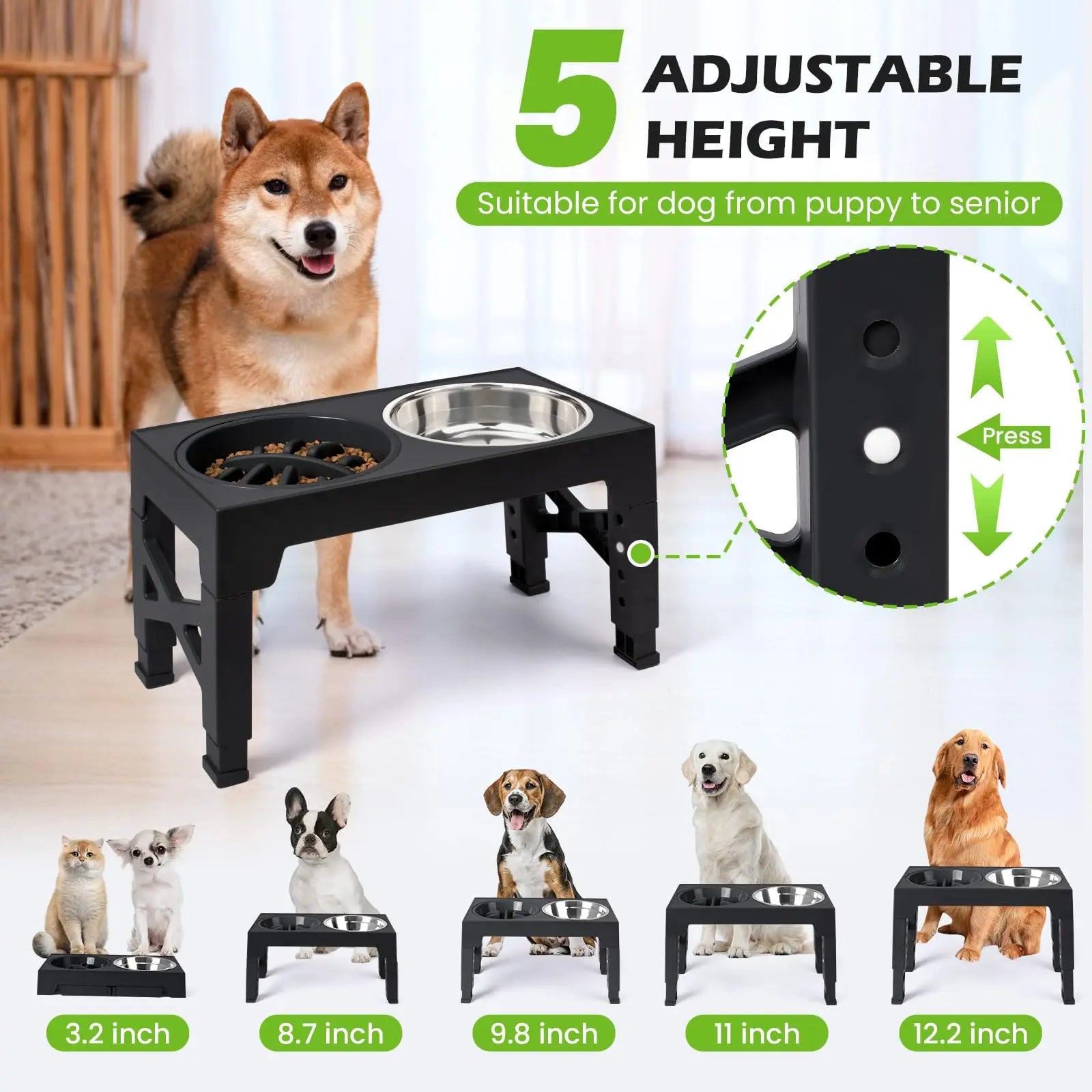 Black elevated dog bowl stand with slow feeder - photo 2