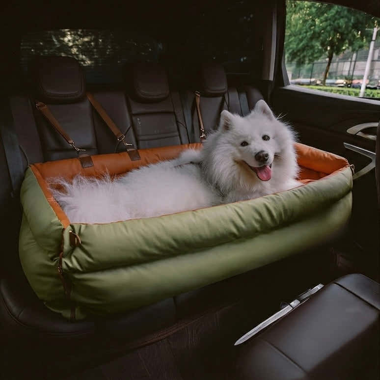 Faux leather elevated dog car seat booster with plush padding and non-slip base — image 2
