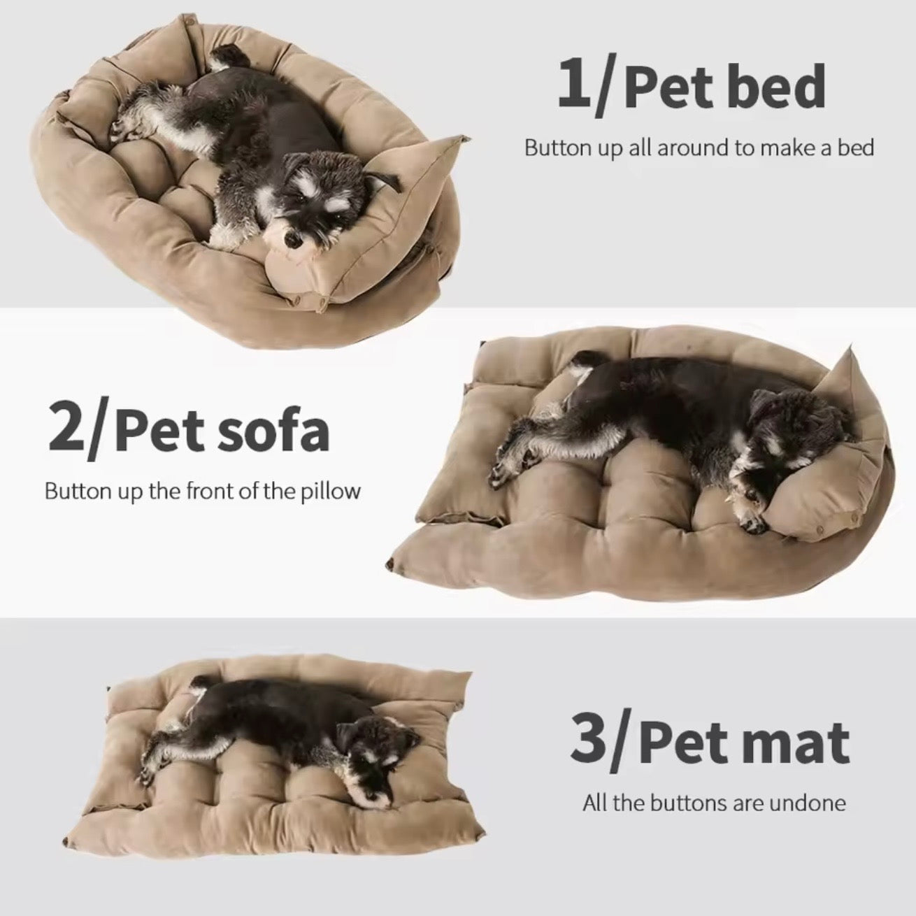3-in-1 convertible luxury pet bed nest sofa and mat with soft cotton cover — image 2
