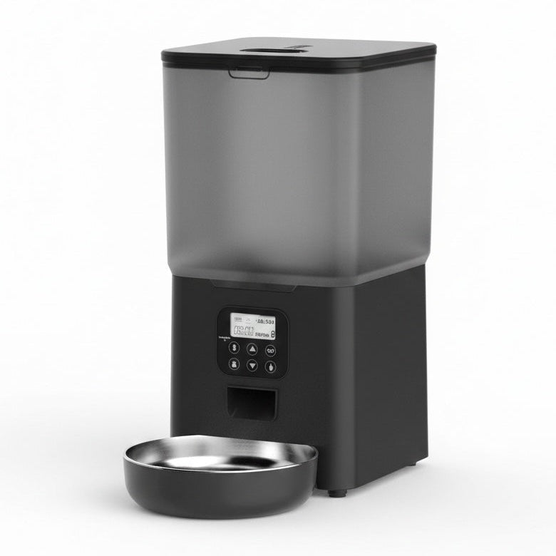 Battery operated automatic pet feeder with bowl in white and black — image 2