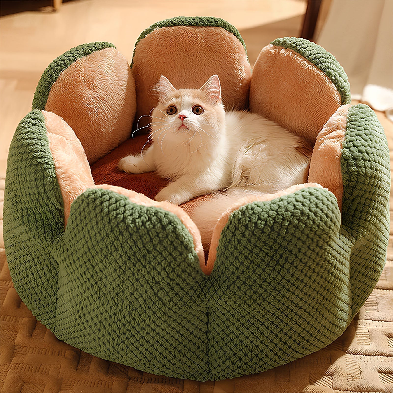 Cactus shaped soft plush enclosed pet bed for cats and small dogs — image 1