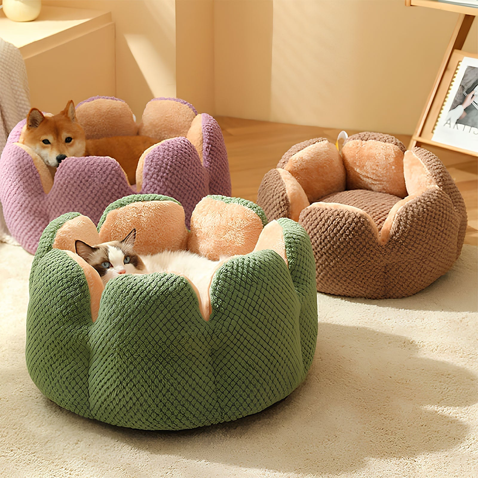 Cactus shaped soft plush enclosed pet bed for cats and small dogs — image 2