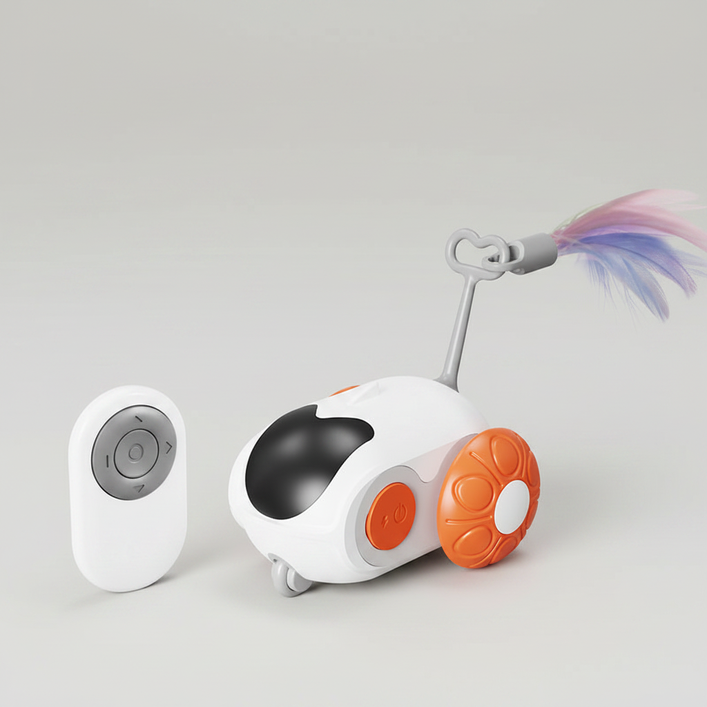 Interactive remote-control cat toy with feather wand — image 1