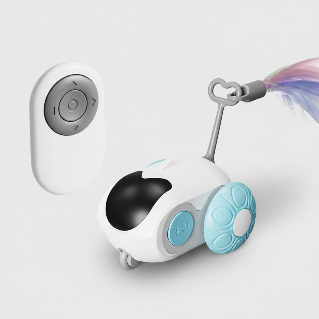 Interactive remote-control cat toy with feather wand — image 2