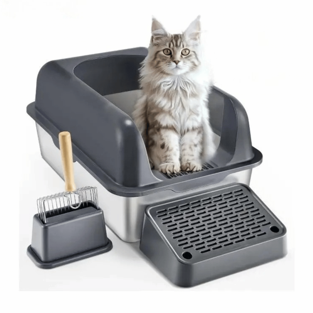 Extra-large high-sided cat litter box with UV odor control — image 1