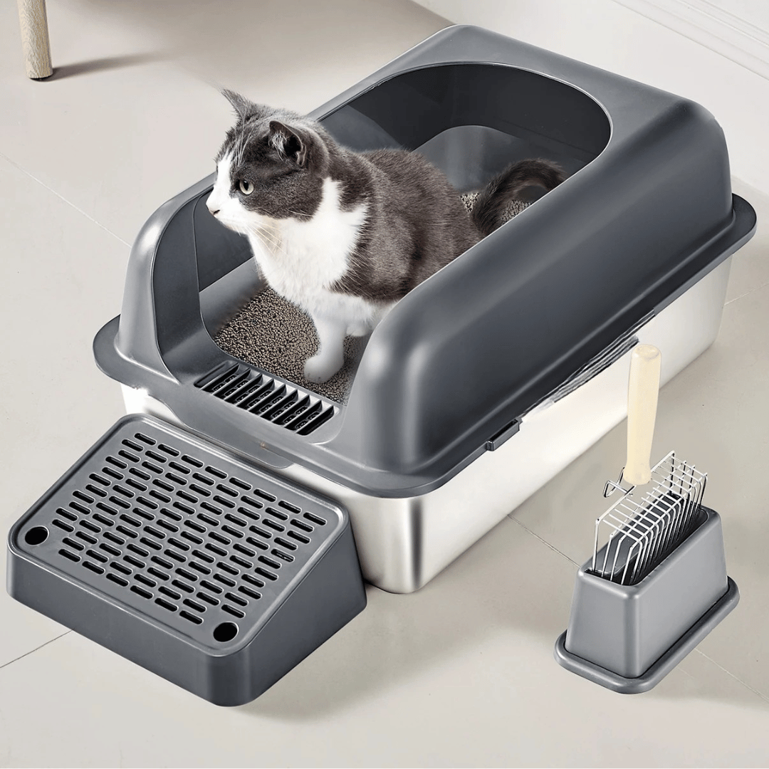 Extra-large high-sided cat litter box with UV odor control — image 2