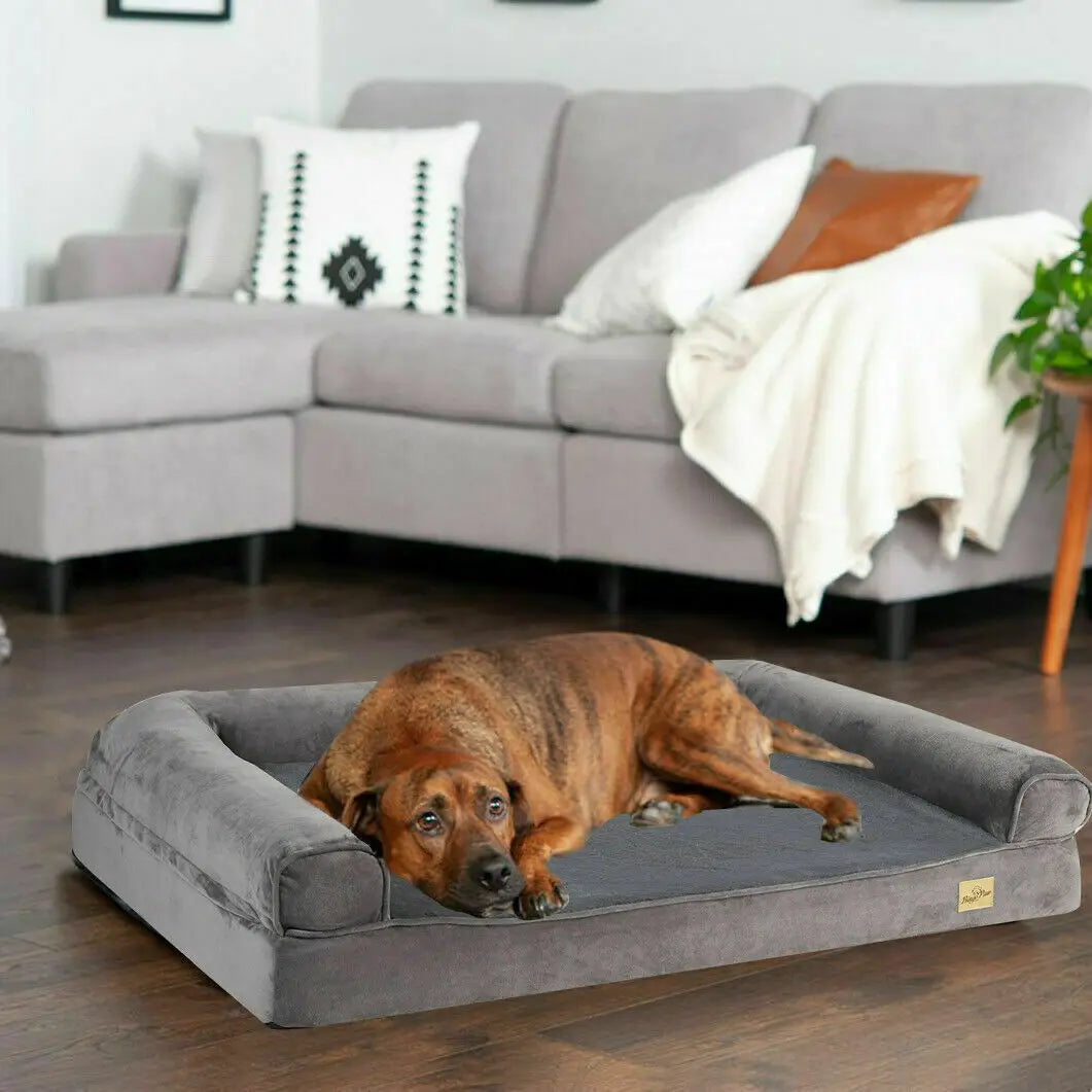 Large breed orthopedic dog bed with bolster and waterproof liner Navy Blue — image 2