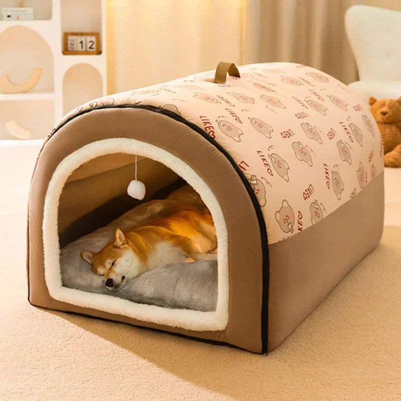 Cave-style indoor dog bed house with removable washable mat — image 2