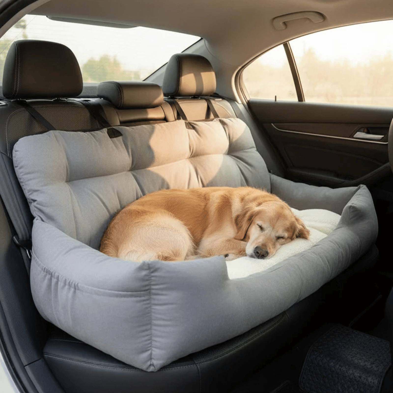 Soft cotton adjustable dog car seat with safety straps and non-slip base — image 1