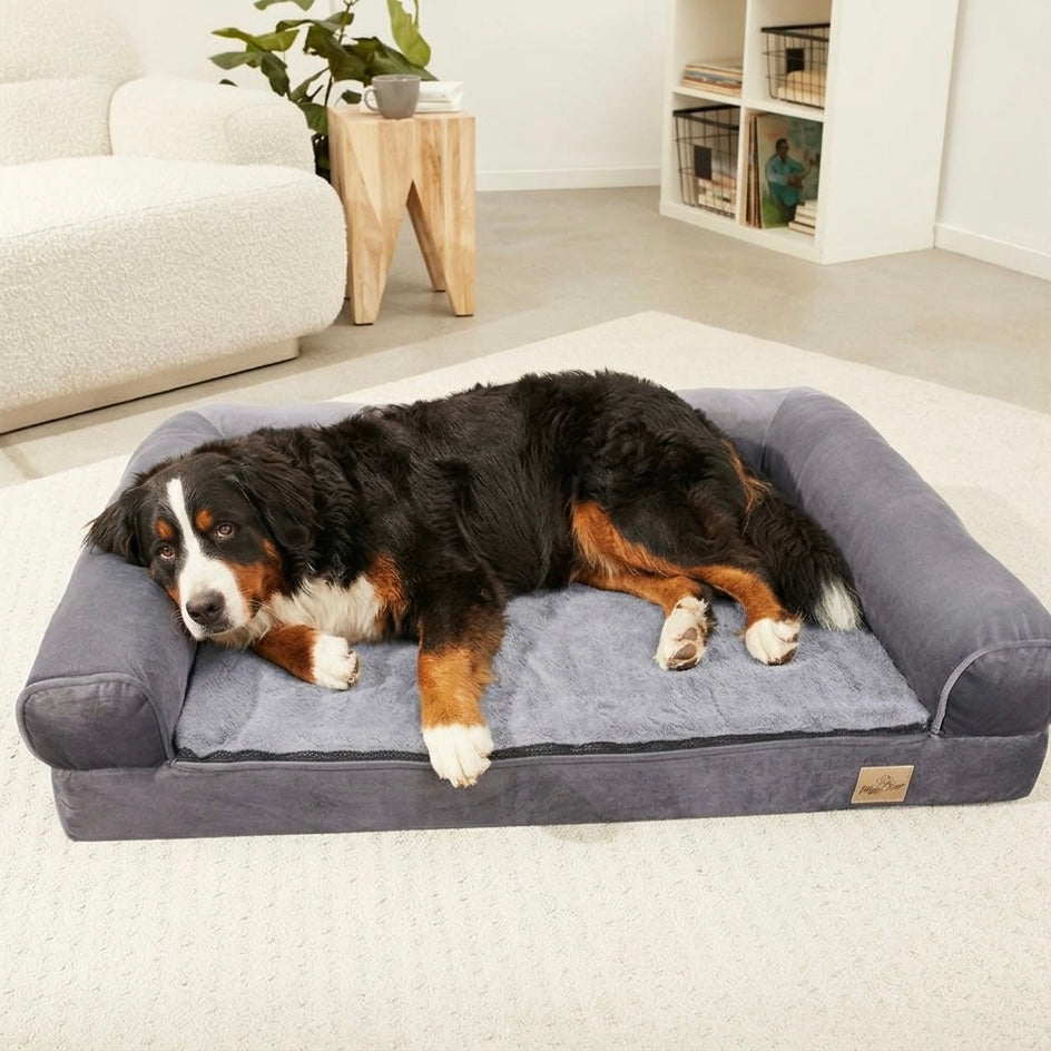 Large breed orthopedic dog bed with bolster and waterproof liner Navy Blue — image 1