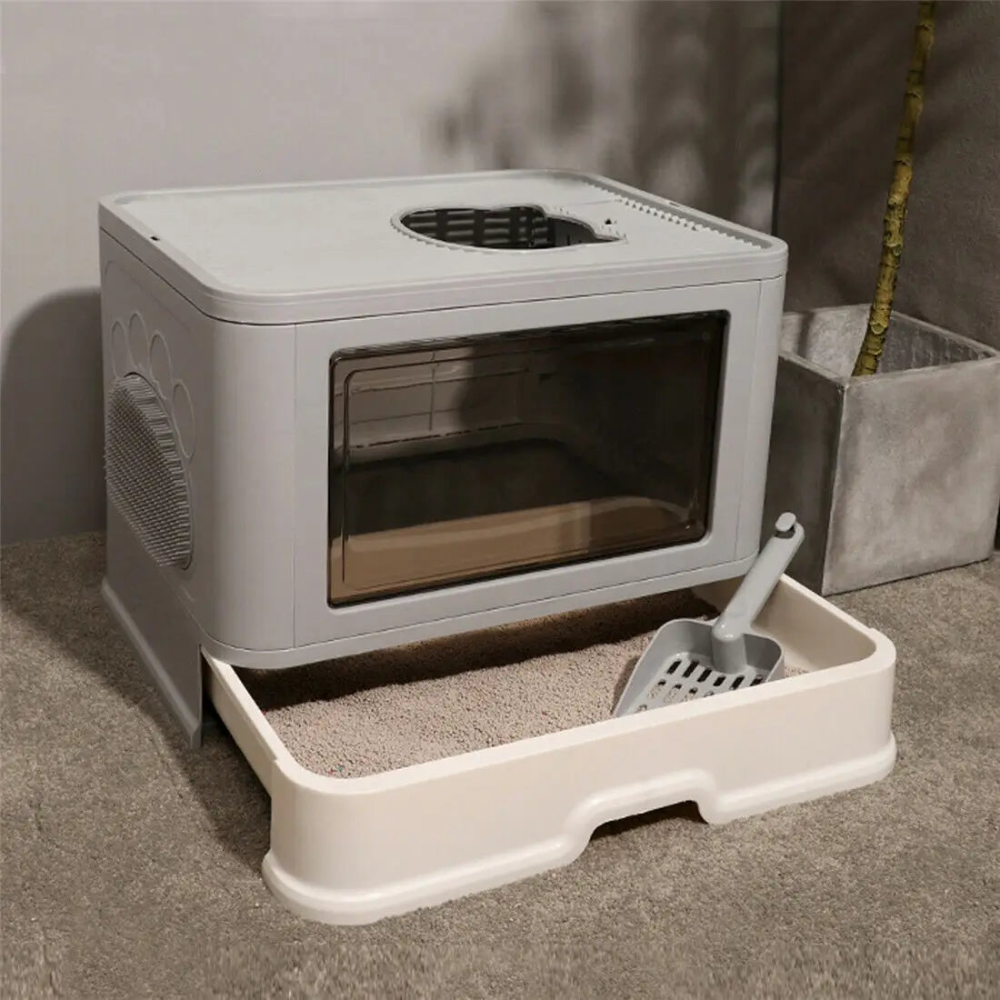 Foldable enclosed cat litter box with dual-entry design for easy cleaning — image 2