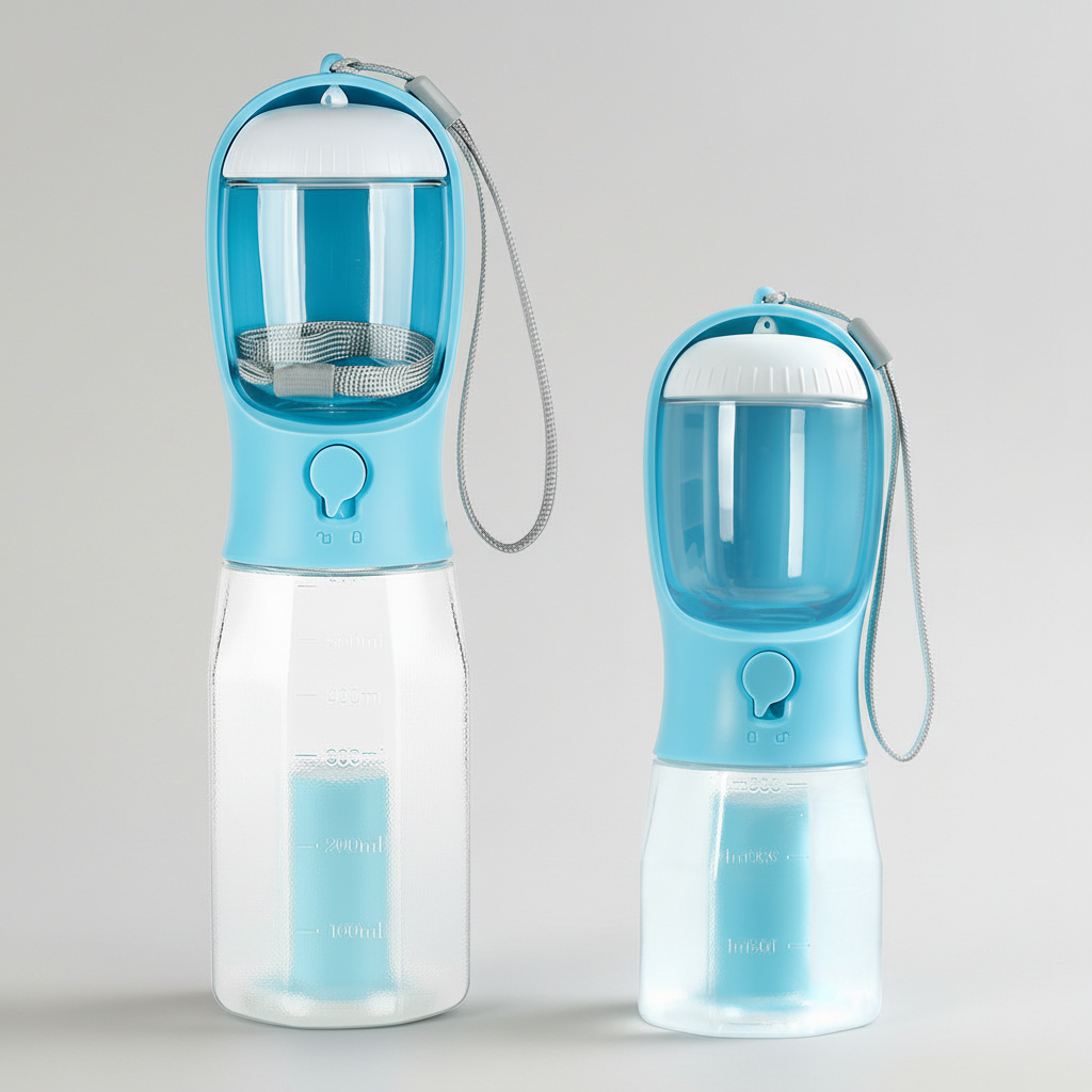 Portable 3-in-1 dog travel bottle with water food and waste bags — image 1