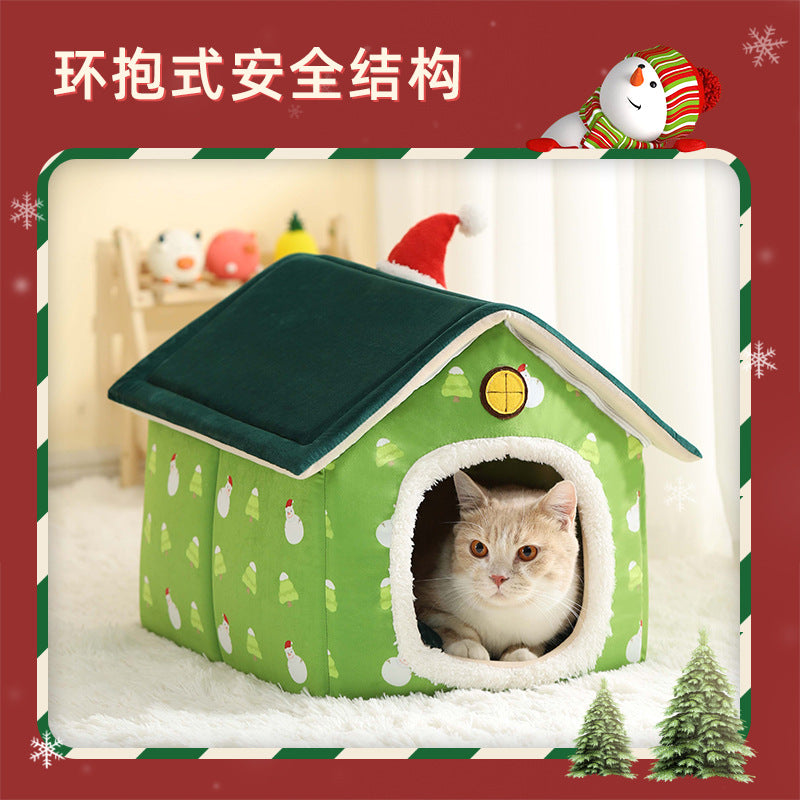 Christmas snow house enclosed cat nest — image 2