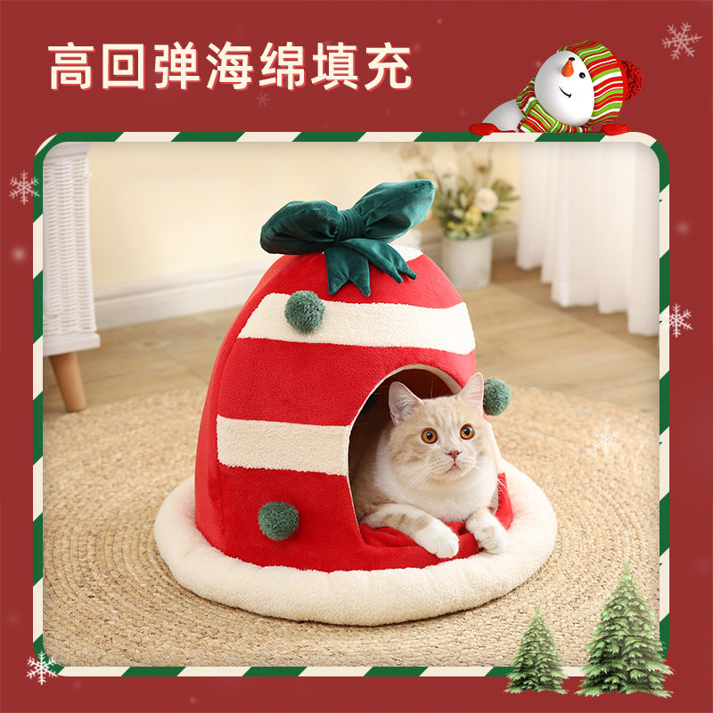 Christmas snow house enclosed cat nest — image 1
