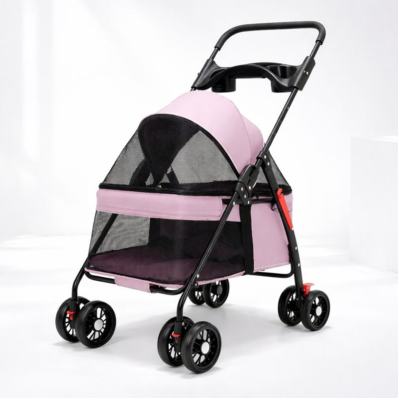 Foldable pet stroller with 360 degree wheels for small dogs and cats — image 1