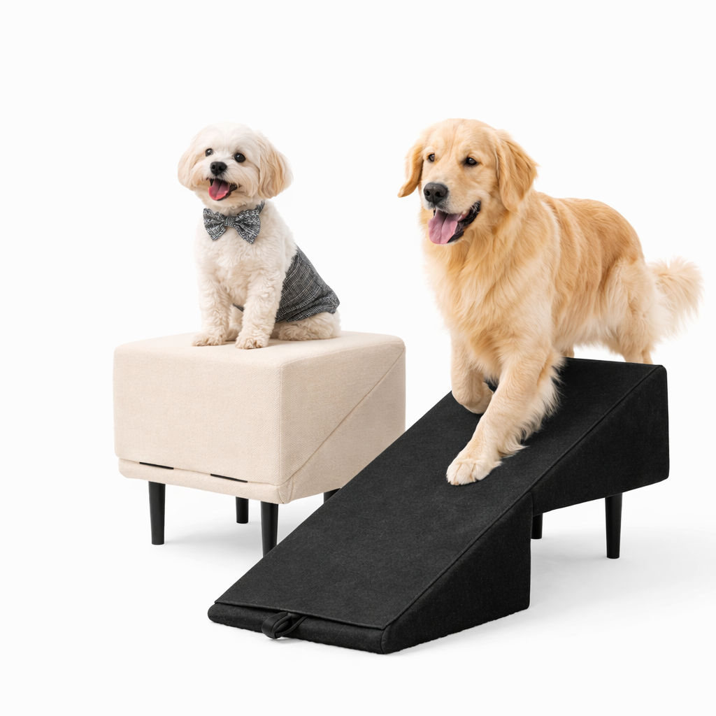 2-in-1 non-slip dog ramp for bed and car with foldable wood steps — image 2