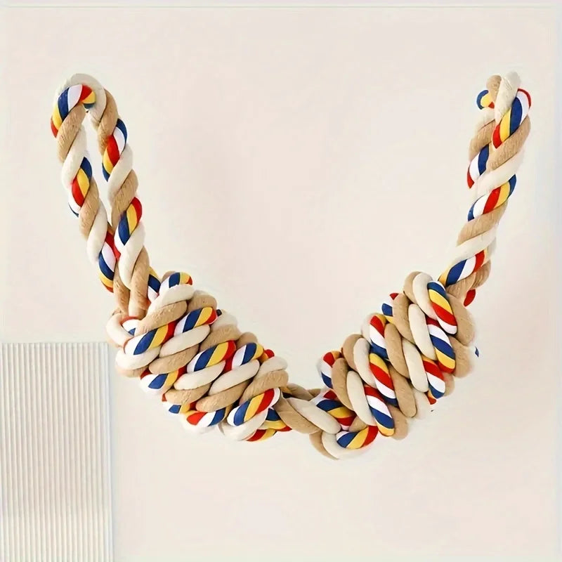 Knotted rope tug toy for dogs with two loop ends