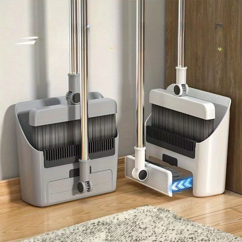 Pet hair broom and dustpan set with built-in hair comb — image 1
