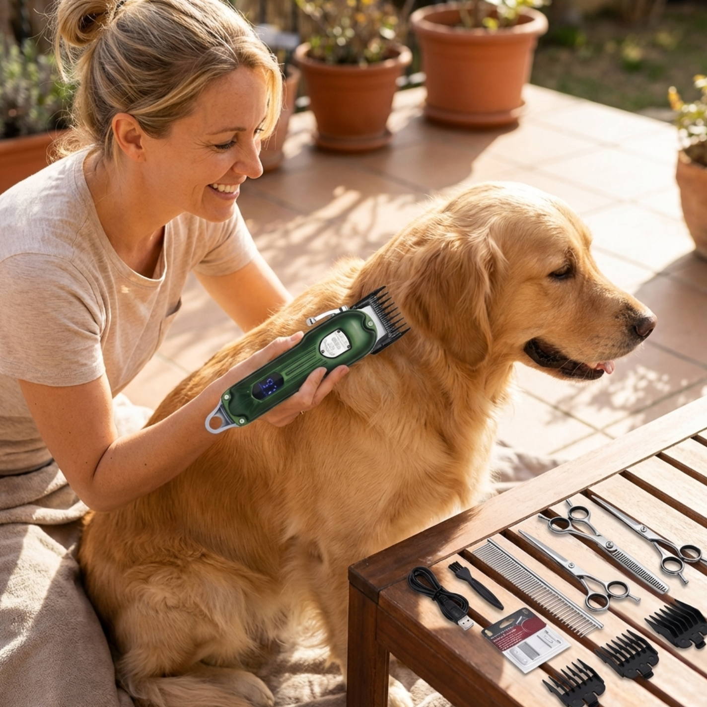 Cordless dog grooming clipper kit with all-metal body and guide combs — image 1