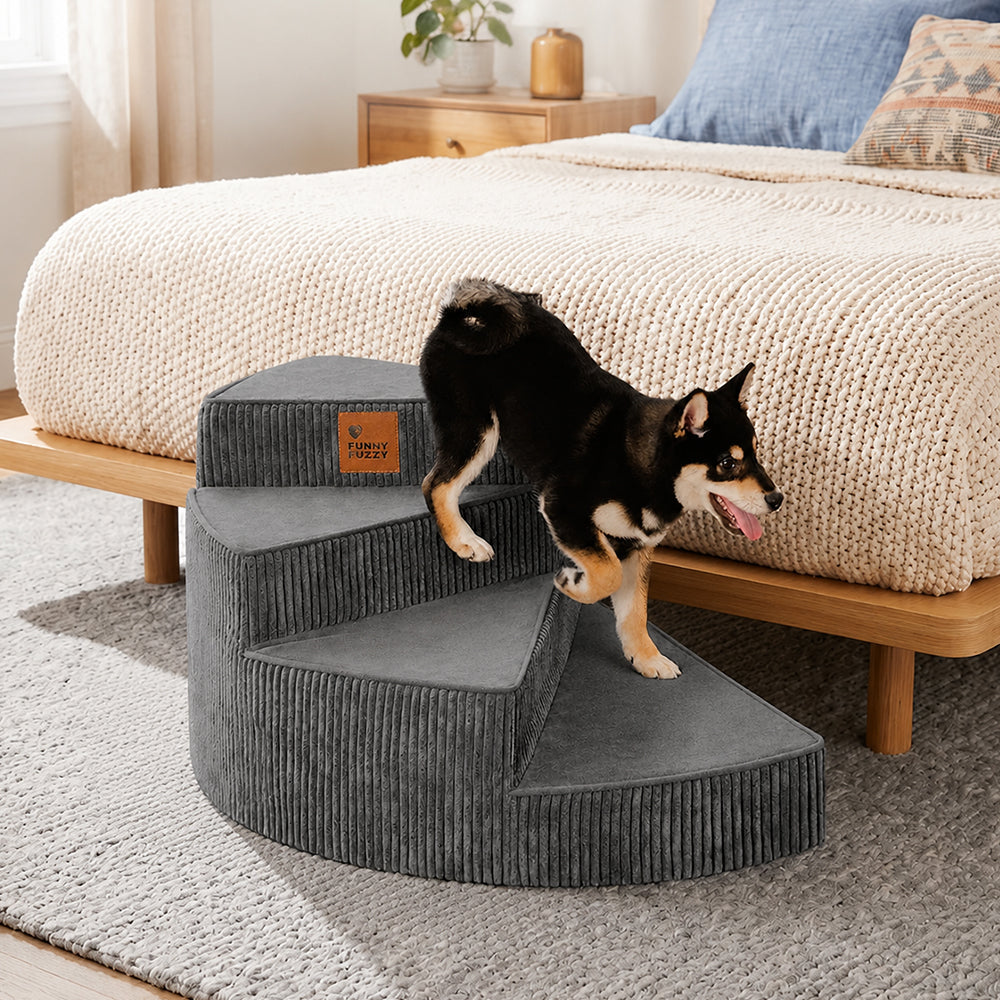 Pawzex corduroy spiral dog stairs beside a bed - image 1