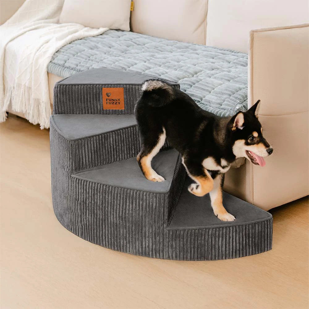 Pawzex corduroy spiral dog stairs beside a bed - image 2