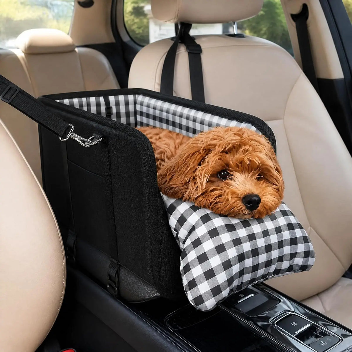 Plaid center console dog car seat